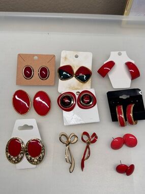 Vintage red earrings lot bundle